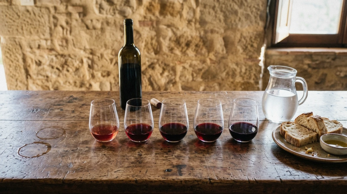 A tasting flight of Chianti Classico poured at a winery counter, illustrating what wine tasting in Florence costs